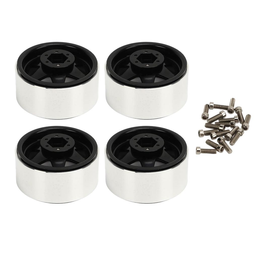 Set of 4 1.9-inch Steel Beadlock Wheels for RC Crawlers (Black) - Compatible with Axial SCX10 90046, D90, Traxxas TRX4, Redcat, Tamiya, and HPI
