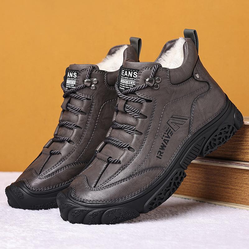 

Модная мужская обувь Мужские кожаные модные ботинки Мужские водонепроницаемые ботинки до щиколотки на шнуровке Мужские уличные плюшевые ботинки с высоким верхом Мотоциклетные ботинки мужские 44 серый