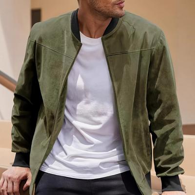 Herbstliche Pilotenjacke, Herren Casual Wildlederfleece mit Reißverschluss und Stehkragen