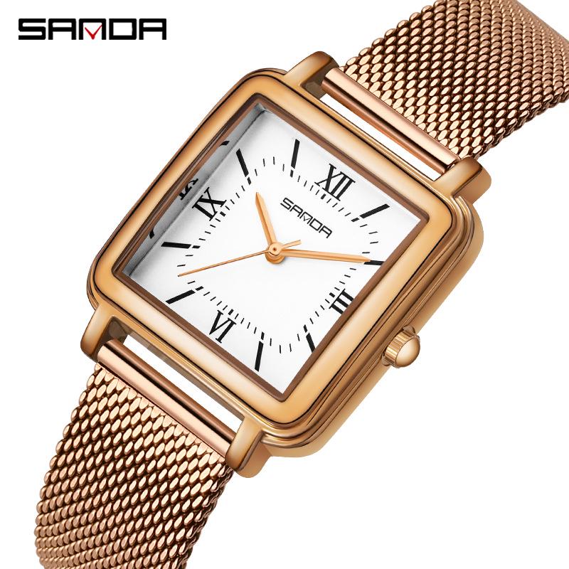 Sanda Women's Vintage Style Square Quartz Watch with Roman Numerals - Simple, Versatile, Waterproof Design