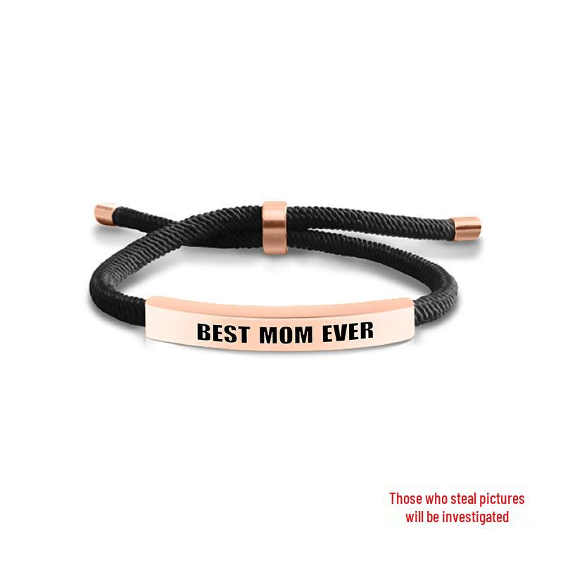 Multi-color Woven Rope Bracelet with Engraved Stainless Steel for Mother's Day or Christmas Gift