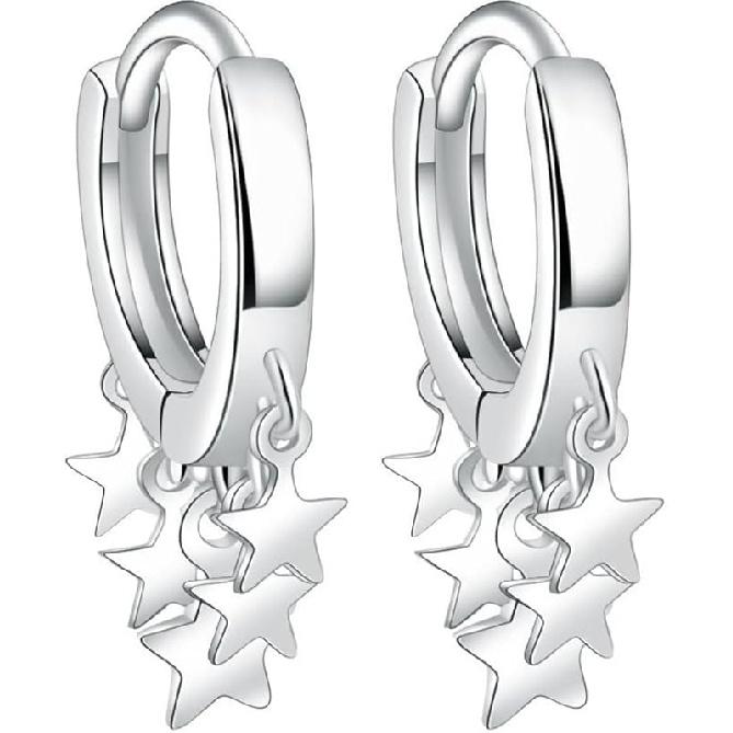 Gold Star Hoop Earrings for Women Star Small Hoop Earrings Dainty Stars Dangle Drop Earrings for Women Jewelry Gift серебряный