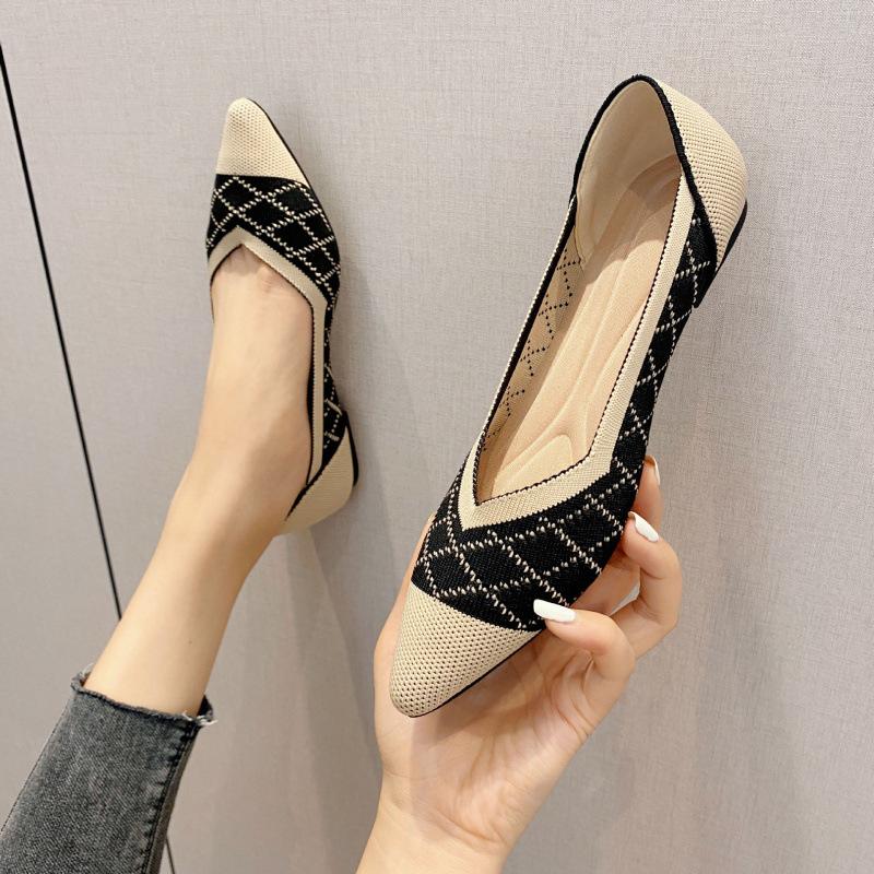 Spring and Autumn New Super Soft Fly-woven Shallow Mouth Pointed Flat Shoes Breathable
