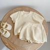 Girls' Summer Casual Set: Round-Neck Knit Asymmetrical Short-Sleeve Top + Bow-Tie Shorts—Two-Piece Set for Toddlers and Young Children