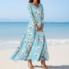 Women's Fashion V-Neck Floating Beach Dresses Seven Sleeve Floral Printed Dresses