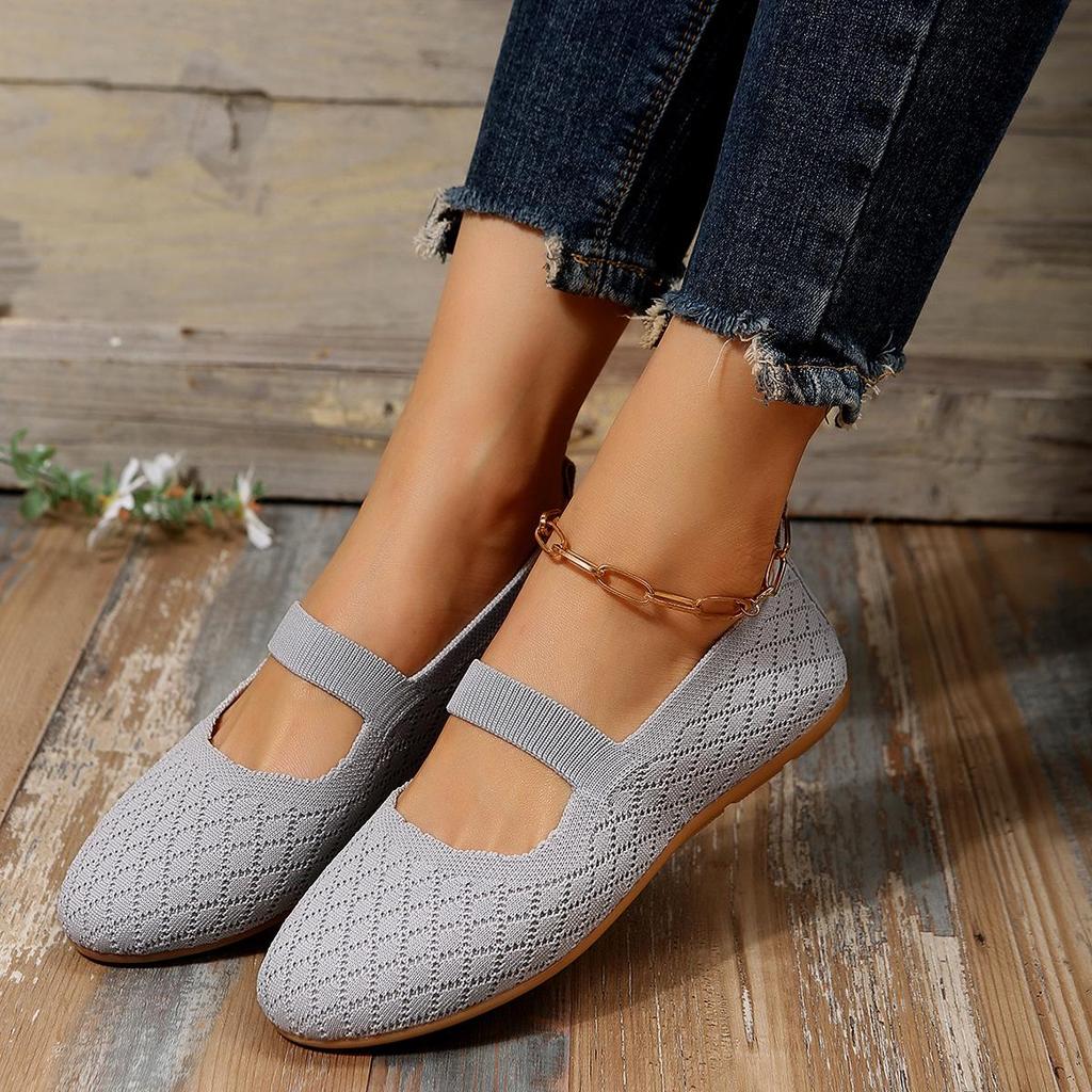 Dam Plus Size Andningsbara Fly-Knit Slip-On Ballerinaskor