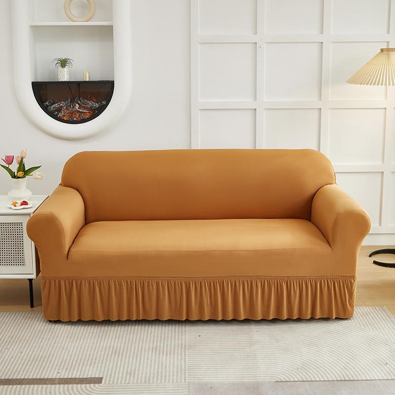1pc Stretch Sofa Cover With Skirt Solid Color Dustproof Non-slip Adjuatable Sofa Slipcover for Bedroom Living Room Home Decor
