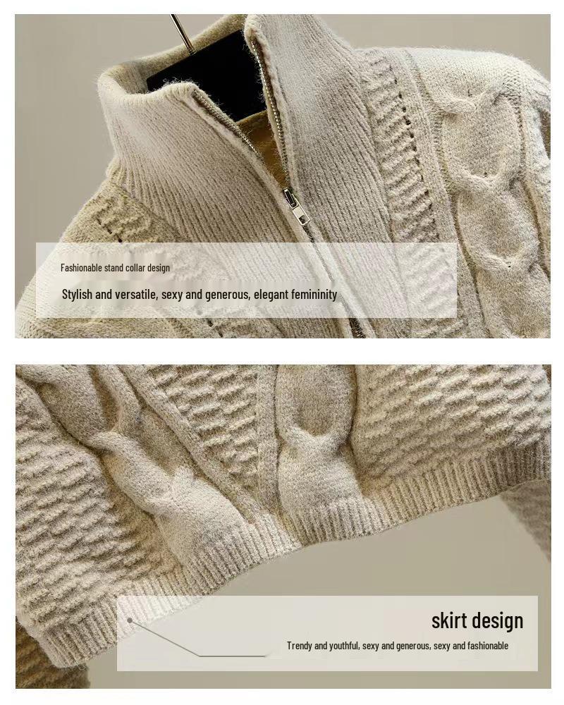 2025 New Women's Loose Japanese Style Half-Zip Cable Knit Turtleneck Sweater for Autumn and Winter