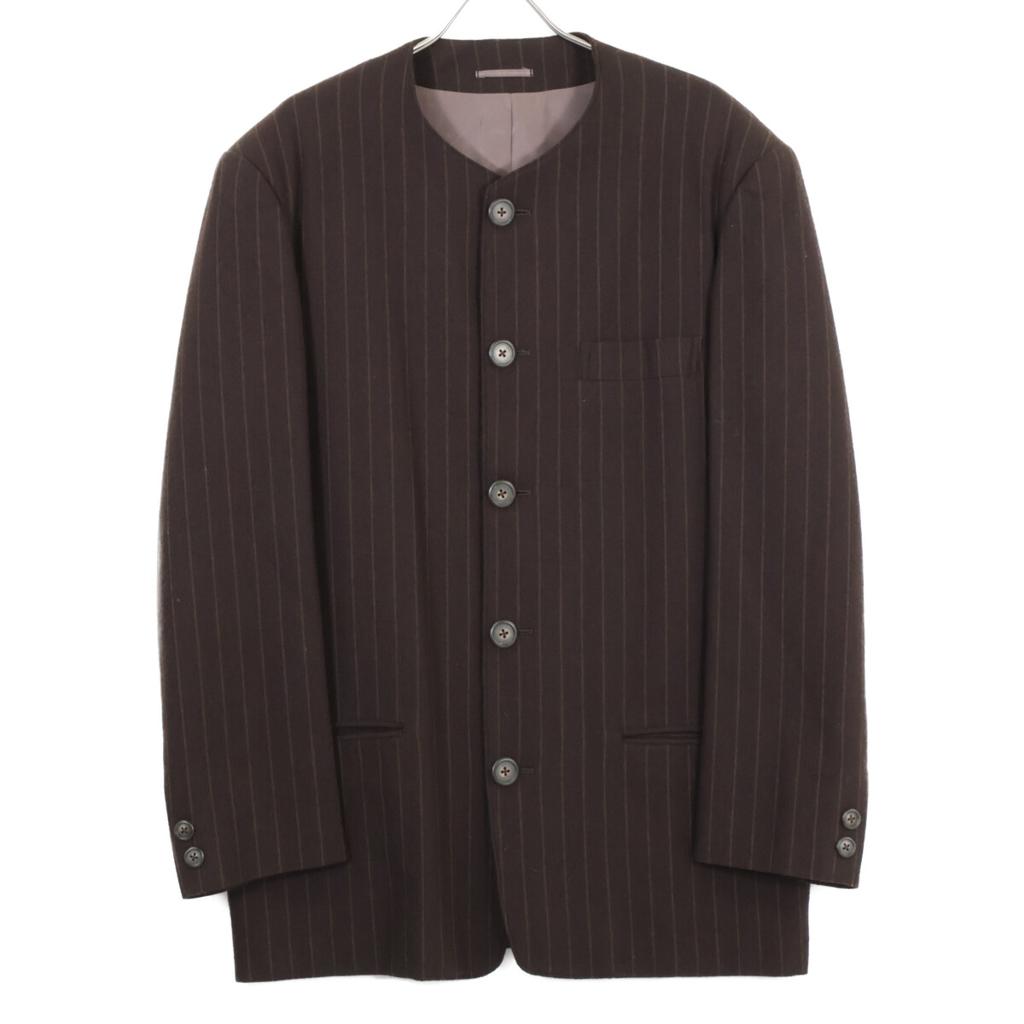 Y's for Men MC-J06-119 Striped Wool Collarless Jacket Jacket M BrownUsed