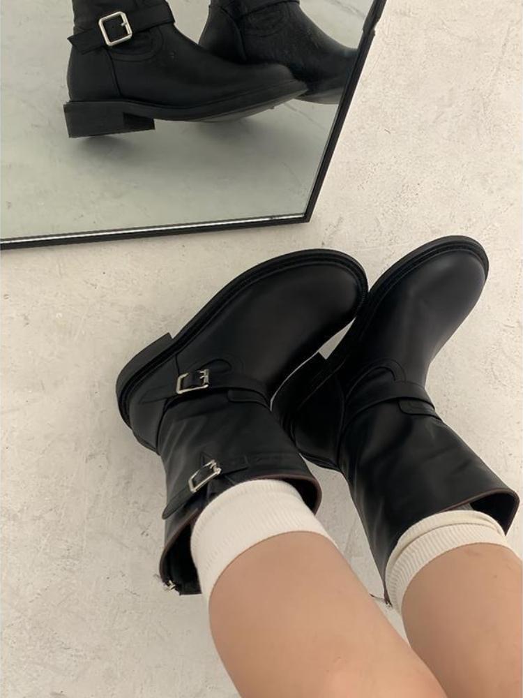 Brown Middle Heel Round Toe Leather Ladies Mid Calf Shoes Spring Autumn New in Hot Designer Luxury Pu 39 Women's Half High Boots