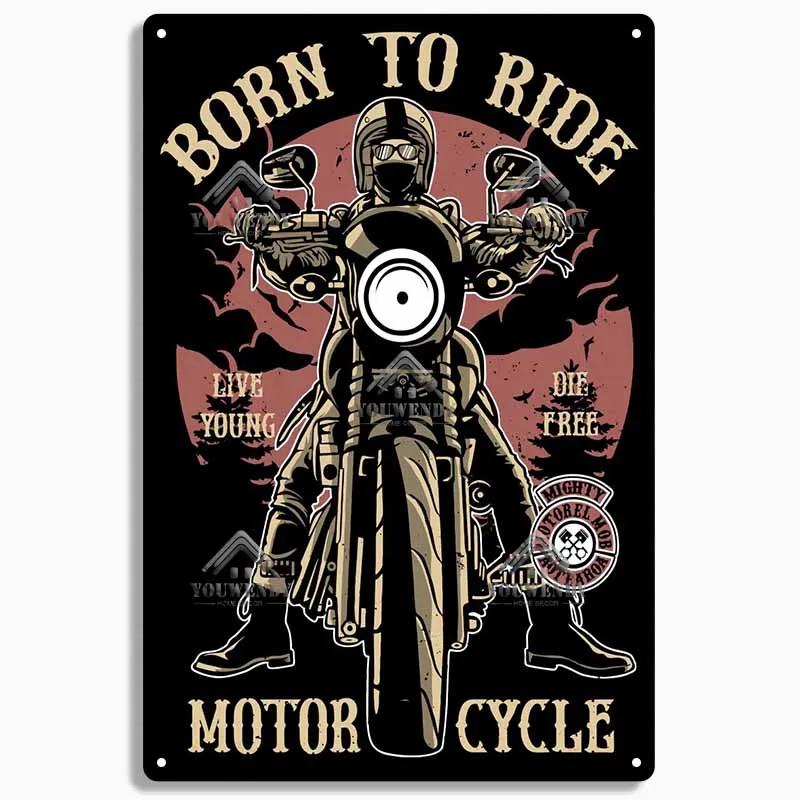 Born to Ride Motorcycle Tin Signs, Retro Metal Sign Plaque, Vintage Wall Decor, Garage, Bar, Man Cave, Decorative Plate