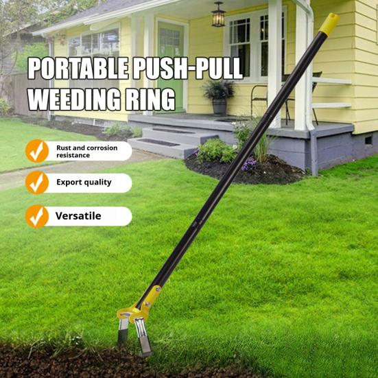 Double-Ended Garden Hoe & Weeder Heavy Duty Scuffle Hoe for Soil Loosening & Weed Removal 30-72 Inch Height Adjustable Long Handle Garden Tool for