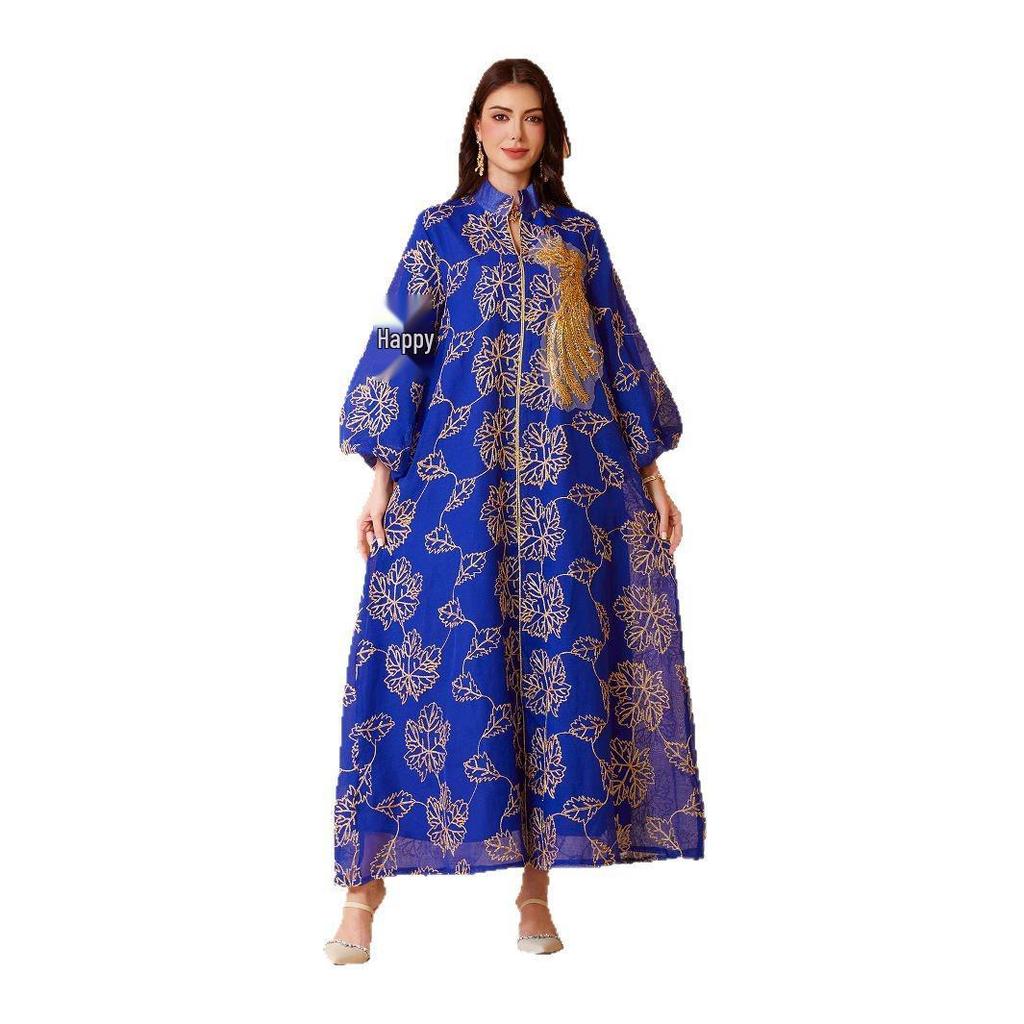 SW67 Ethnic Sequin Burnout Evening Dress with Puff Sleeves for Muslim Women - Jalabiy Style
