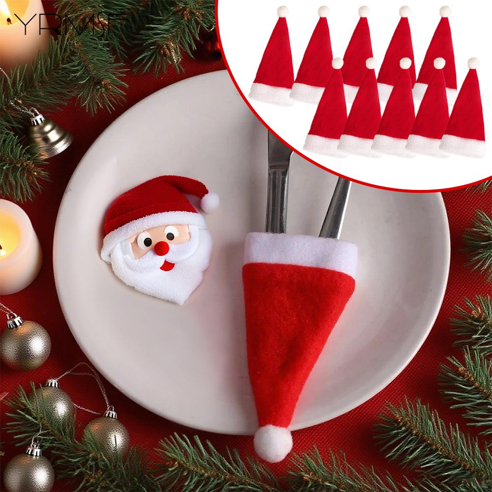 Mini Santa Hats Xmas Decor for Wine Bottle Champagne Wine Glass Tree Home Party Christmas Bottle Cap Holder Cartoon Ornament