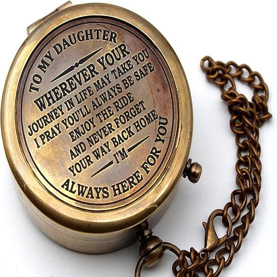 To My Daughter Graduation Day Gifts for Daughter  Daughter Birthday Gifts  Camping Compass Engraved with Gift Compass with Wooden Case.