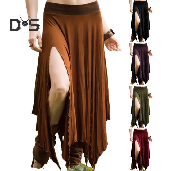 Women Skirt High Waist Solid Color Irregular Hem Long Skirt Side Slit Design Slimming Skirt Work Leisure Travel Wear