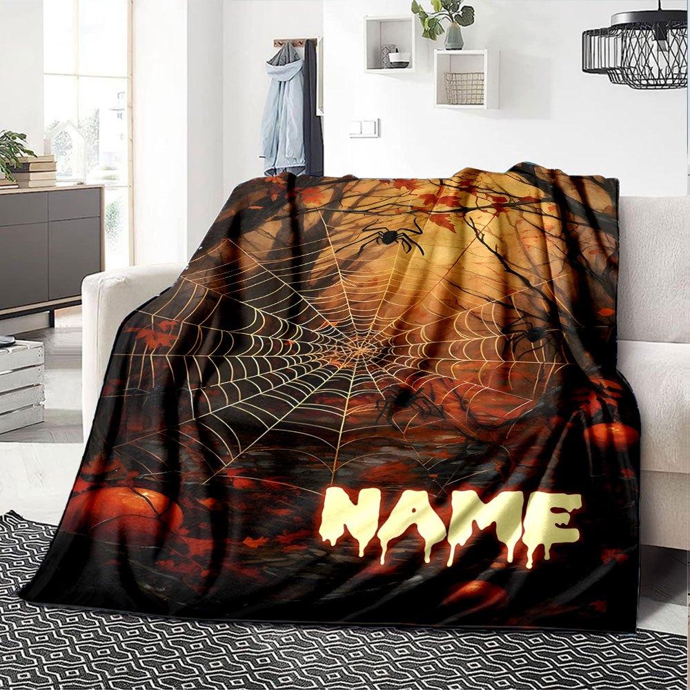 Spooky Forest Web Multi Purpose Customizable Blanket Customize Text Comfortable Texture Perfect For Sofa Couch Office Bed Picnics All Season Use