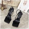 Fashion SUOJIALUN Gladiator Sandals High Heels Sandal Shoes Fashion Brand Strap Flip Flops Sexy Thin High Heel Pumps Square Toe Shoes