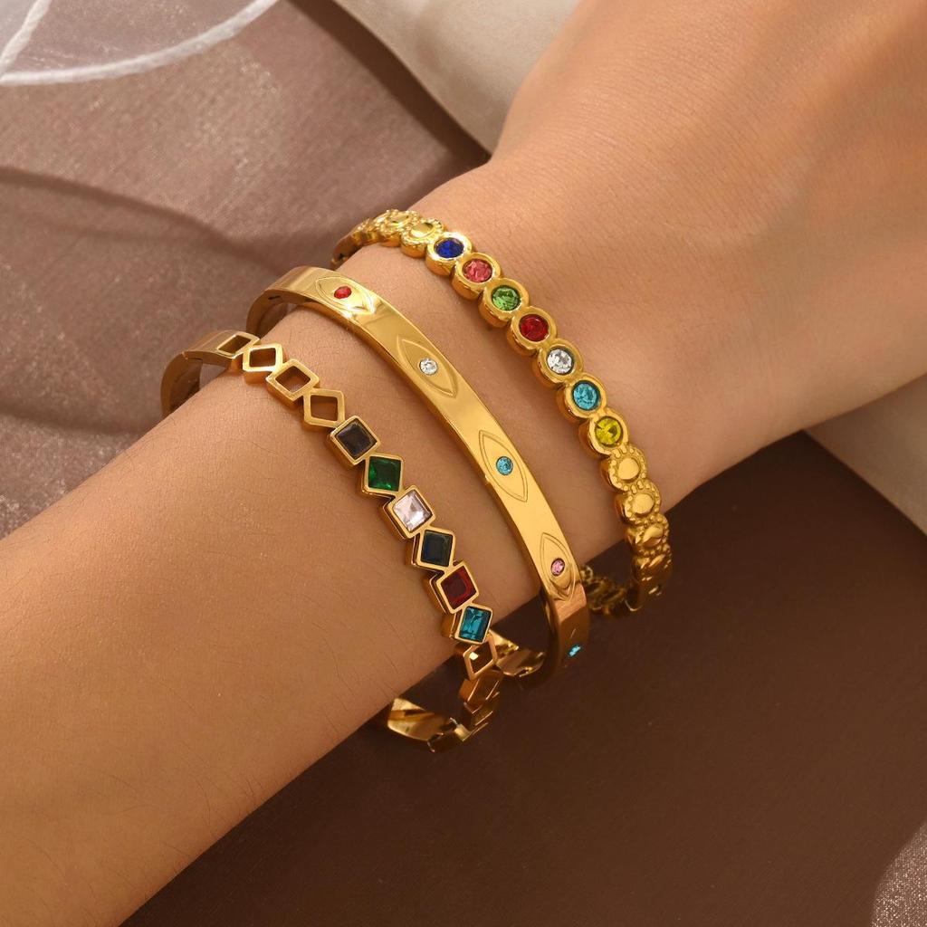 European & American Fashion Oval Zircon Bracelet: White, Pink, Green, Black, Blue - Simple, Versatile, Luxurious