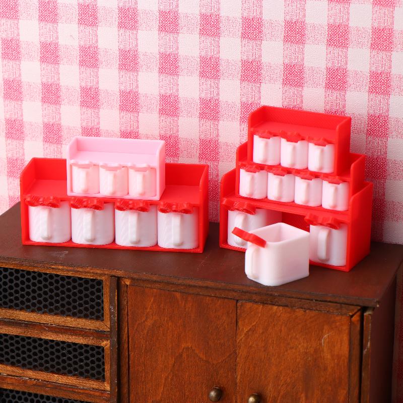 1/12 Dollhouse Mini Cartoon Seasoning Jar Model Dollhouse Kitchen Decoration Dolls House Scene Accessories Pretend Play Toys
