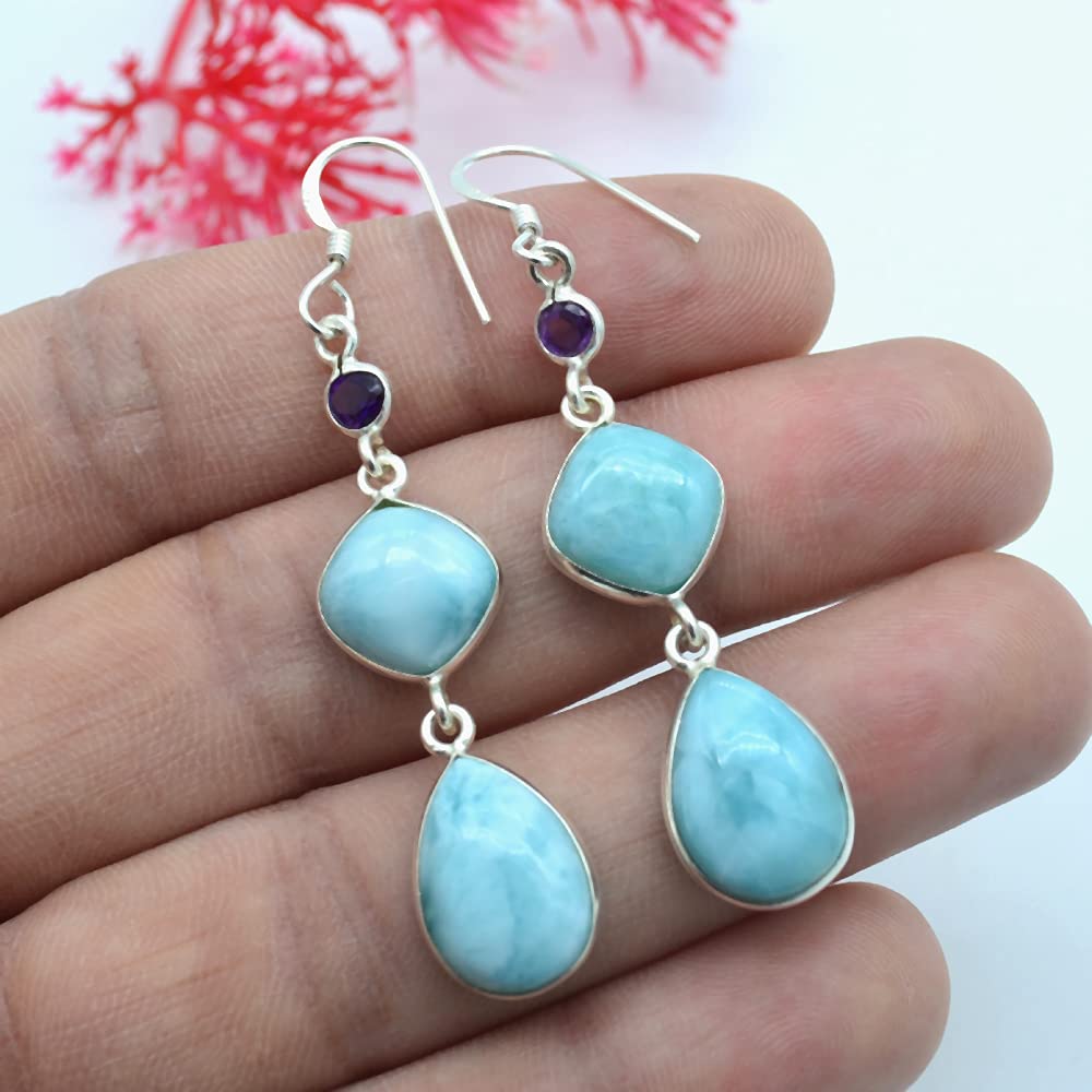 Larimar Earring, 925 Sterling Silver, Dangle Drop Earring, birthday Gift, Designer earring, Women Earring, Gift For Her, Bridesmaid Gift