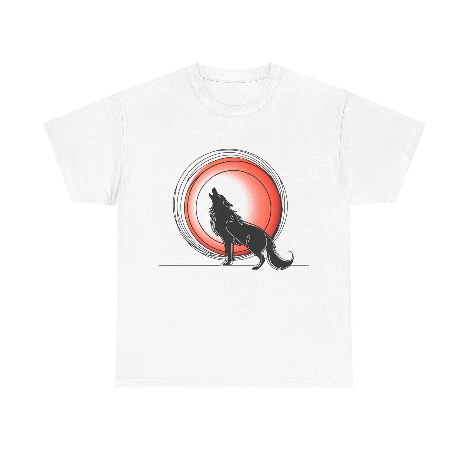 

Unisex Adult T Shirt Wolf Howling Neon Red Moon Art Minimalism Animal NEW Tee L