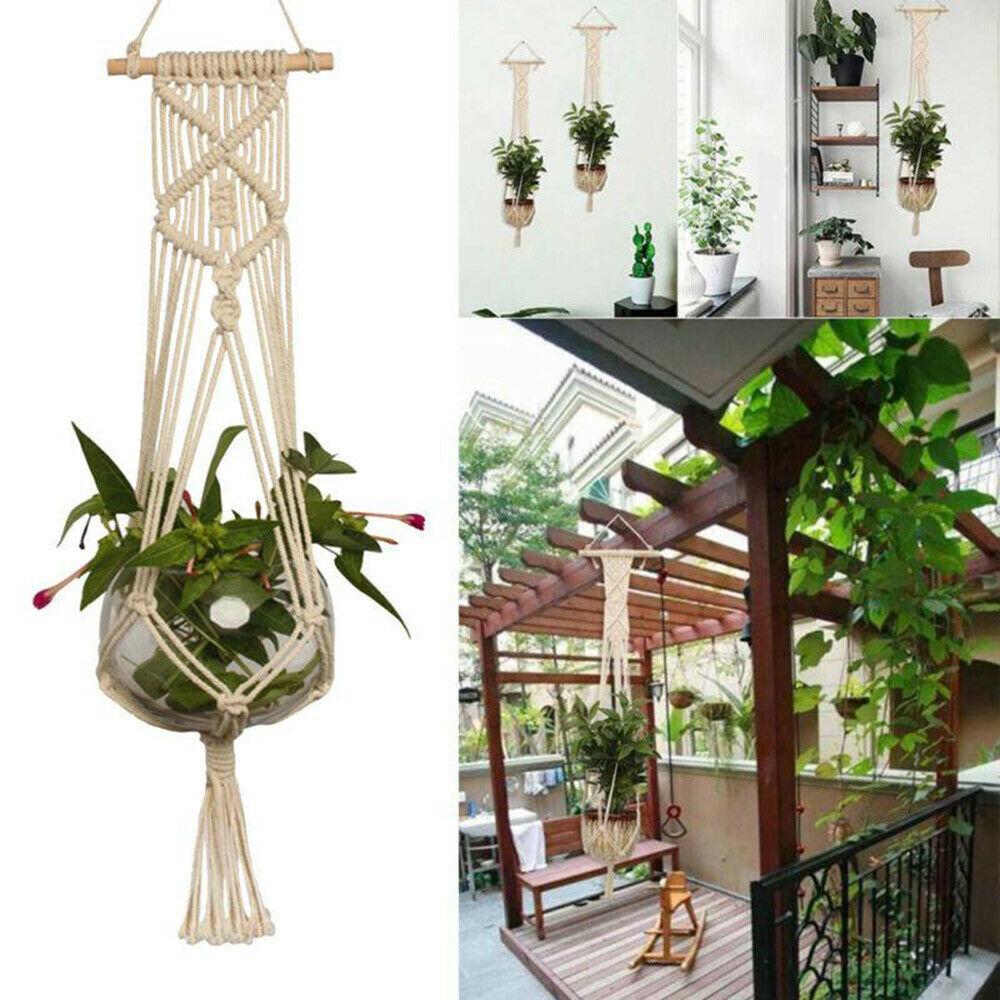 1/2Pcs Handmade Macrame Plant Hanging Rope Flower Pot Planter Hanger Wall Decor Courtyard Garden Plant Hanging Basket Rope
