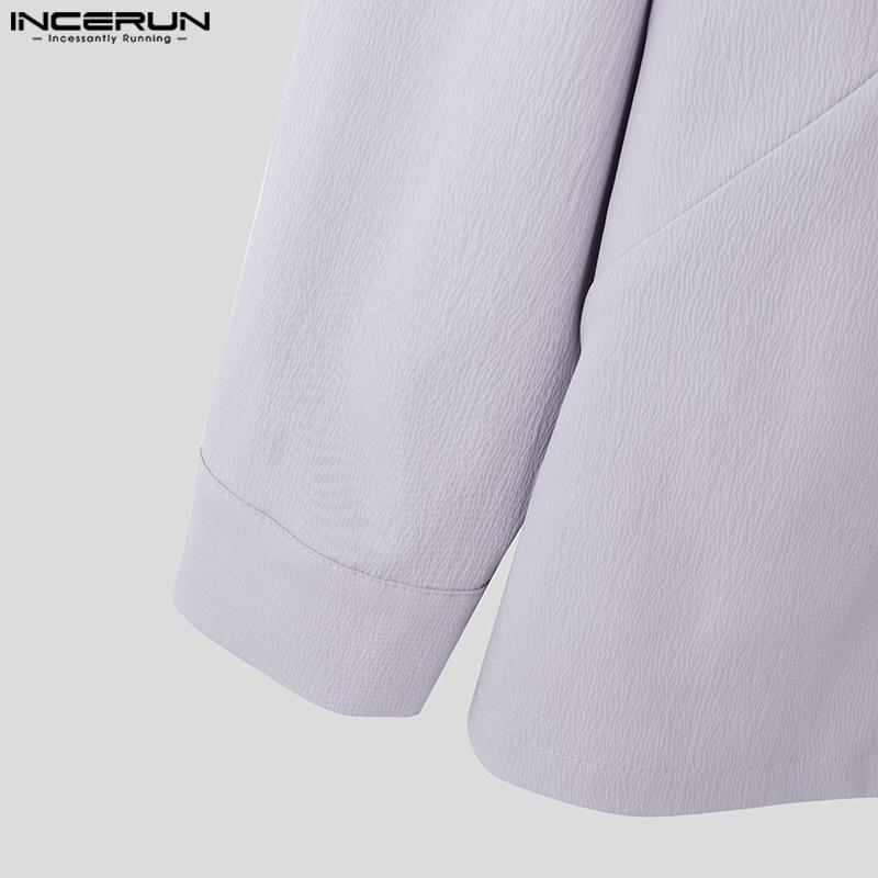 INCERUN Spring Men Stand Neck Long Sleeve Oblique Placket Texture Casual Shirts