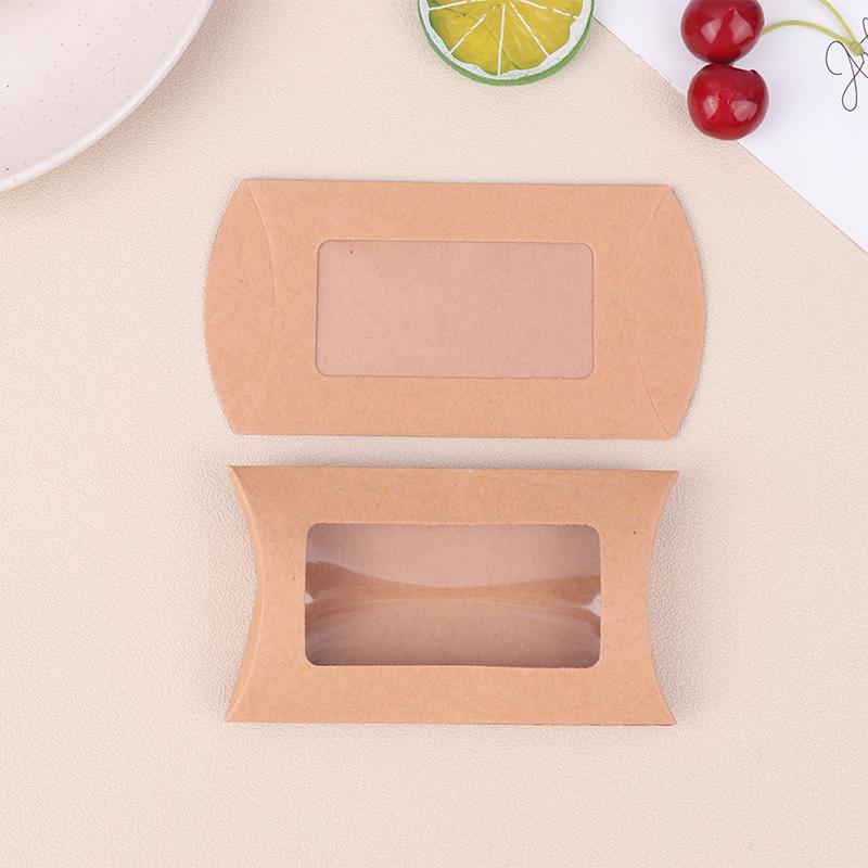 50Pcs Kraft Paper Pillow Box With Clear Window Candy Packaging Box For Birthday Parties Baby Showers And Wedding Party