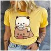 Unisex Cotton  Short Sleeve TShirt Drinking Milk Tea Bear Print Loose Round Neck Casual Fashion Summer Top