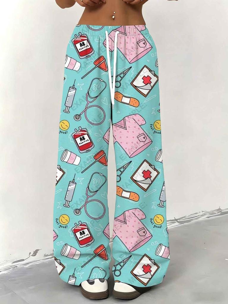 Women's straight wide-leg pants, Nurses' Day daily leisure comfortable elastic fabric, work and leisure dual-use