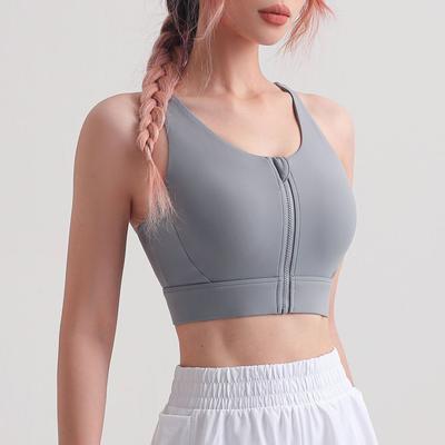 Women's Front Zipper Shockproof Sports Bra Summer Comfortable Beauty Back Yoga Vest Running Fitness Bra