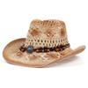 Beads Western Cowboy Hat Wide Brim Panama Cap Fashion Sunscreen Straw Hat  Travel