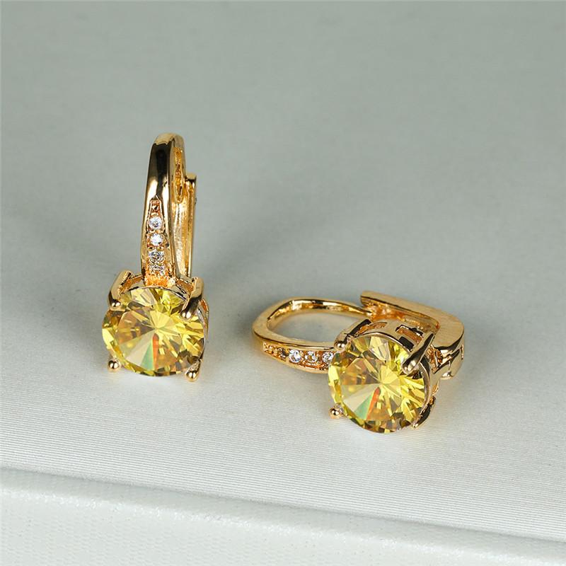 Dainty Gold Color Classic Red Blue Round Zircon Clip Earrings Mystic Rainbow Crystal Stone Wedding Jewelry For Women