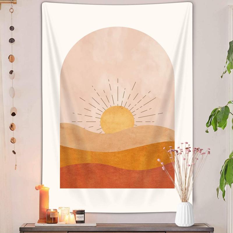VIKAMA Bohemian Sun Vertical Tapestry Mountain Desert Tapestry Bedroom Wall Decoration Yellow Minimalist Tapestry