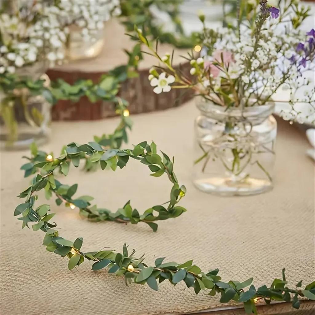 2/5M Green Leaf Wreath Light String Artificial Flower With Fairy Lights Used For Party Wedding Holiday Courtyard Decoration