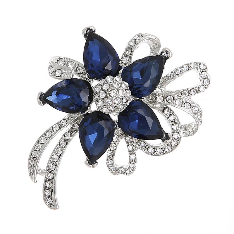 Men s Suit Poppy Brooch, High-end Crystal Diamond Flower Brooch Pin синий