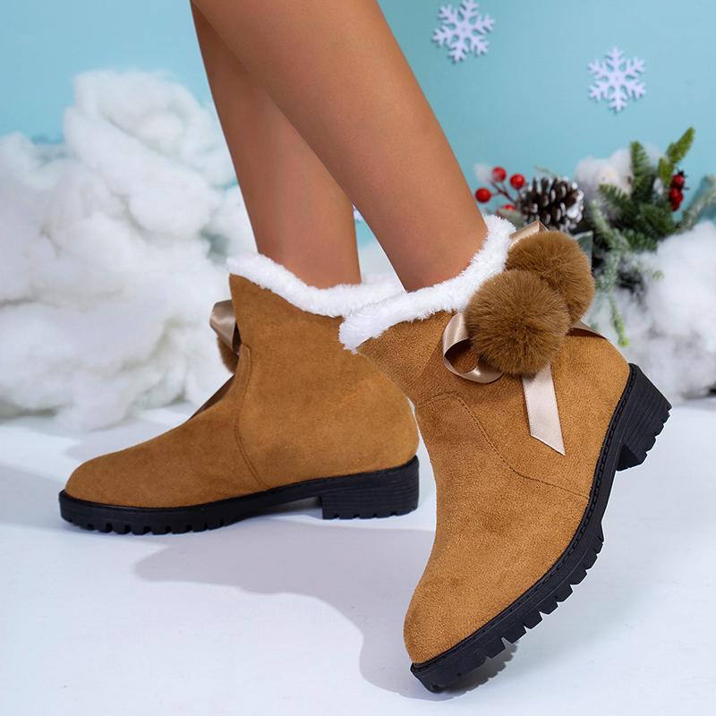 fashion Red New Women Snow Boots Winter Comfortable Thick Warm Ladies Boots Lobbing Ball Thick Big Size Autumn Suede Short Boots