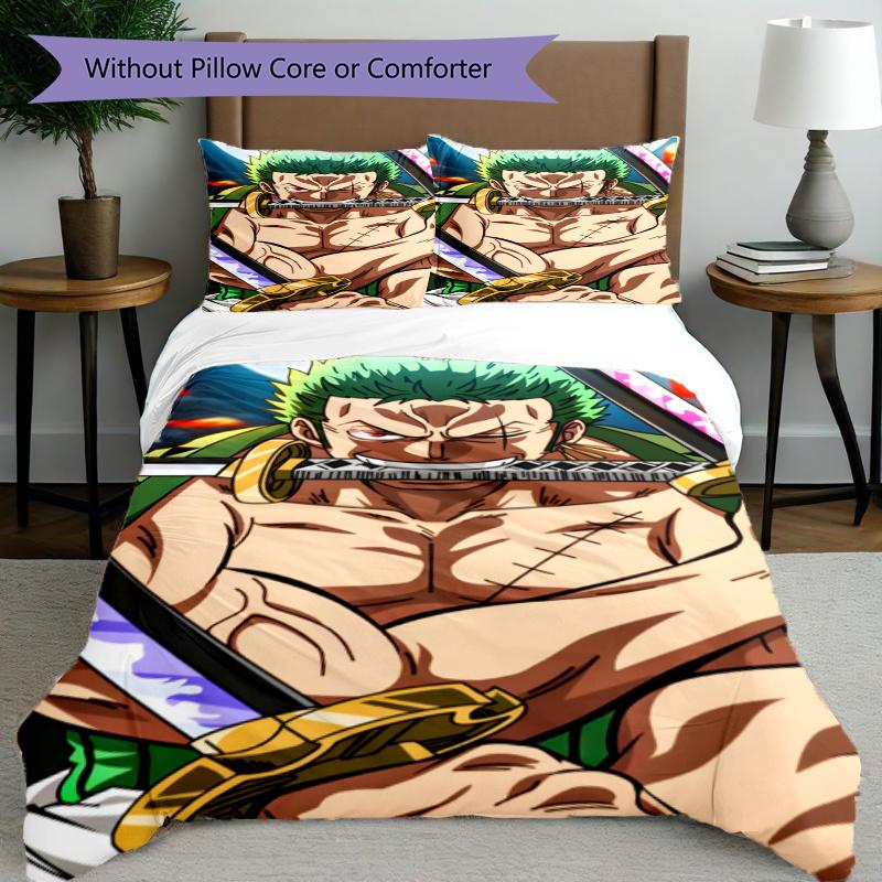 3pcs Duvet Cover Set (1*Duvet Cover + 2*Pillowcase, Without Core), Roronoa Zoro Print Bedding Set, Bedroom Decor, All‑Season, Gift