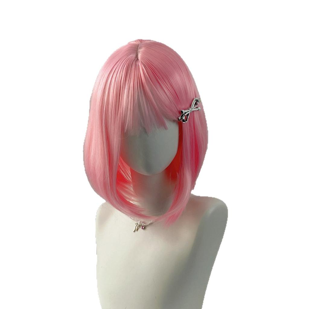 Lolita Style Short Bob Wig – Straight Cut with Bangs, Full Cap Synthetic Hair