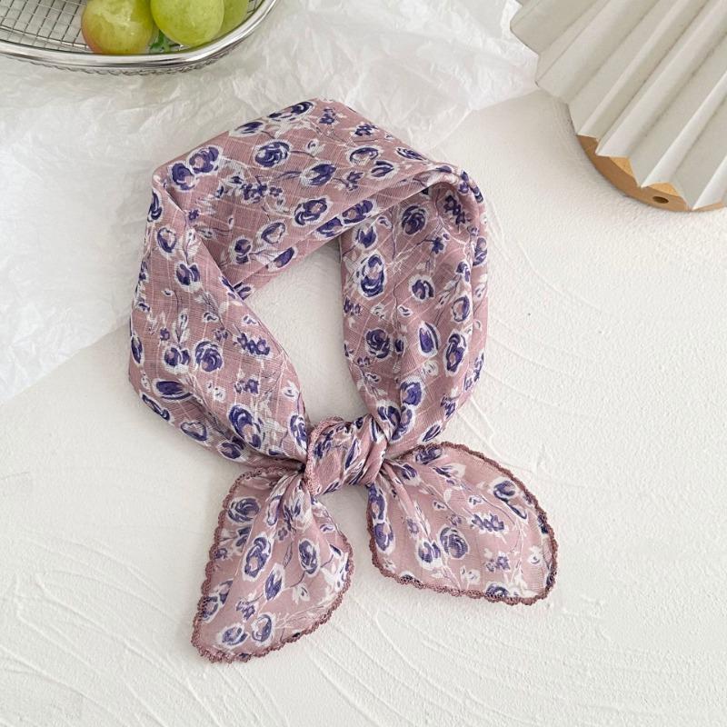 Silk scarf new retro literary cotton and linen square scarf decorative scarf floral headscarf headband multi-purpose scarf small shawl