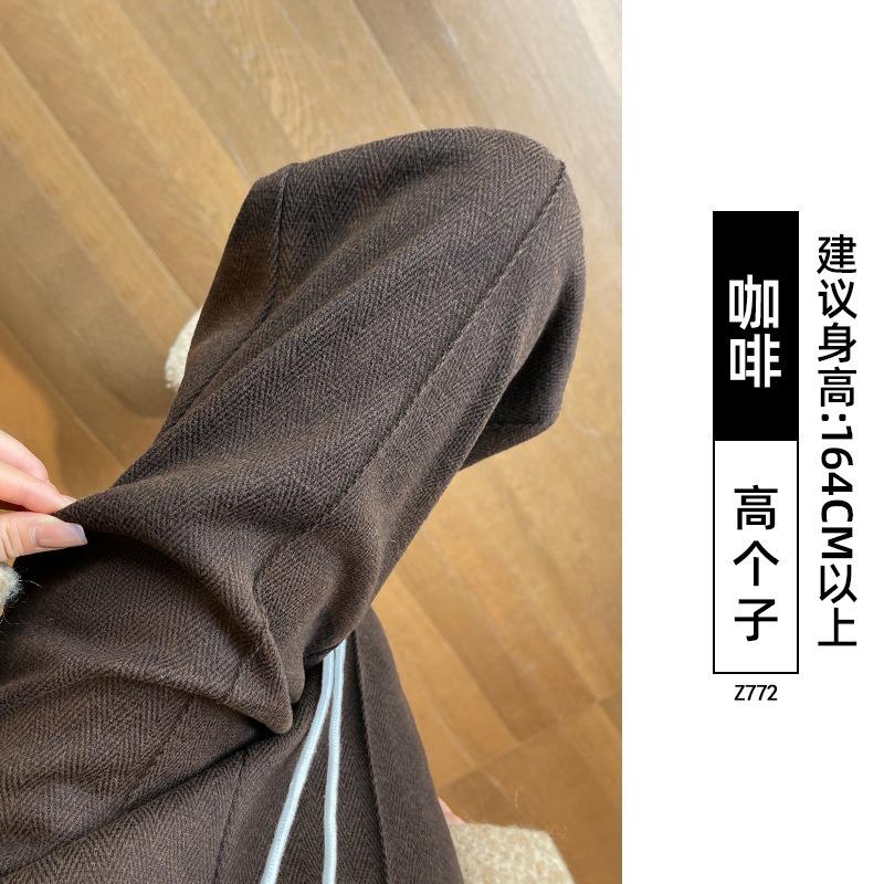 Character Pattern Woolen Wide-leg Pants Women's Autumn and Winter Small Soft Waxy Drape Narrow Version Casual Piled Thickened Wool Pants