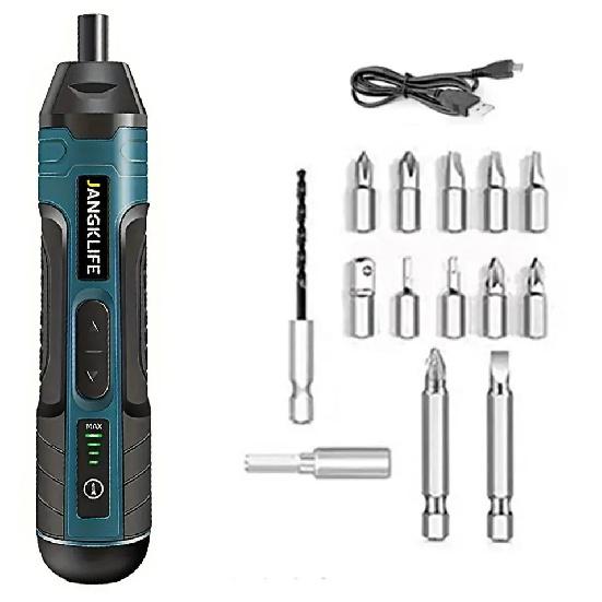

JANGKLIFE Cordless Electric Screwdriver Rechargeable 1300mah Lithium Battery Mini Drill 3.6V Power Tools Set B- 14PCS
