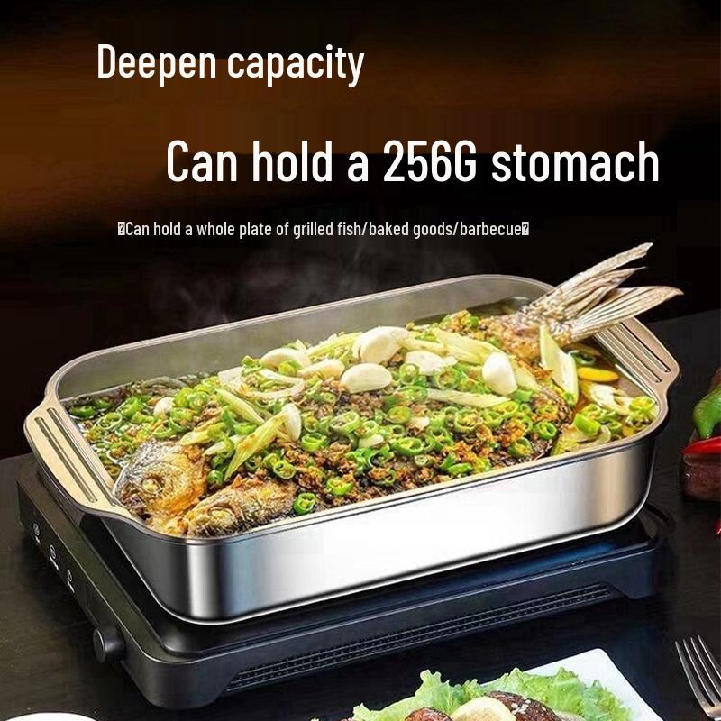 Stainless Steel Grilled Fish and Seafood Pan with Lid and Handle