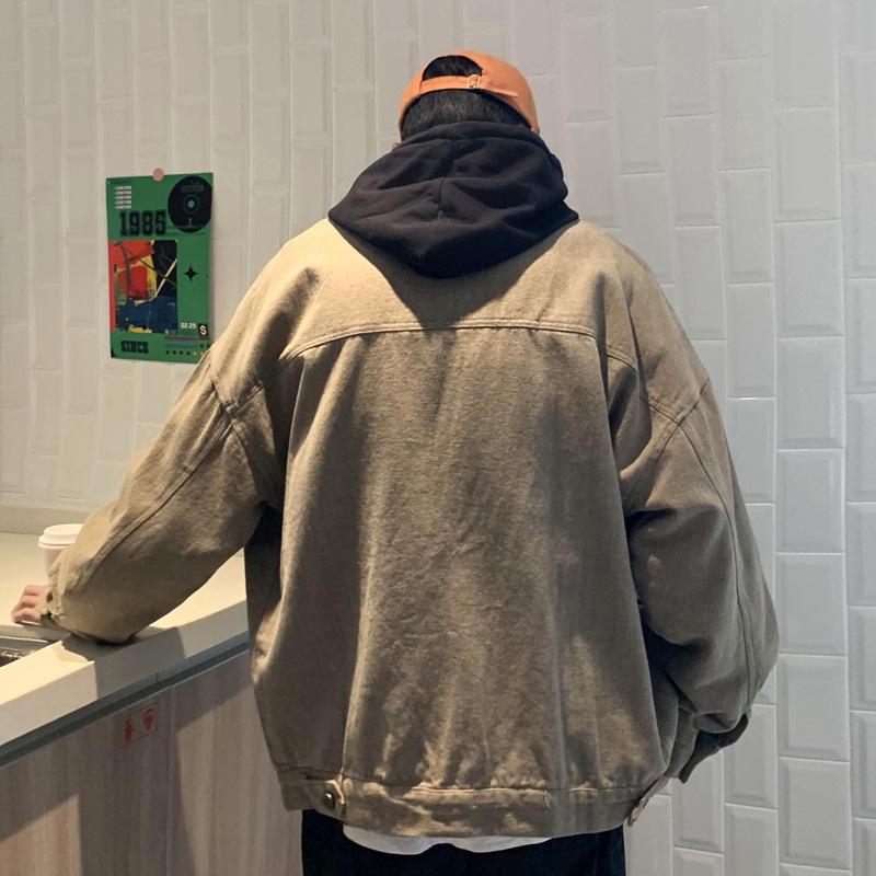 Men's Japanese Style Solid Color Retro Lapel Jacket - Spring/Autumn Hip Hop Loose Casual Trendy Workwear Cardigan.