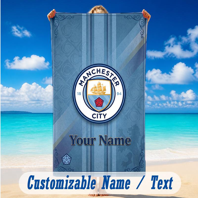 Beach Towel Custom Name Text, Quick Dry Large Towel For Beach HomeManchester City