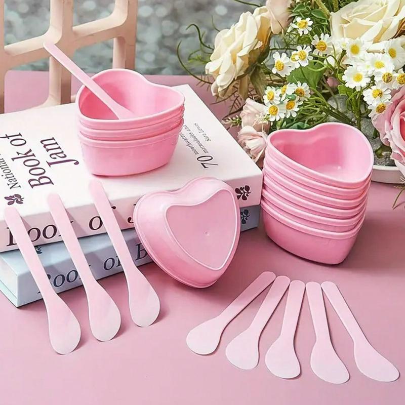 1pcs Pink Heart Shaped Facial Mask Mixing Bowl Set, Facial Mask Bowl with Mixing Stick Plastic DIY Skin Care Mixing Tool Set, Women's Spa Beauty Tool