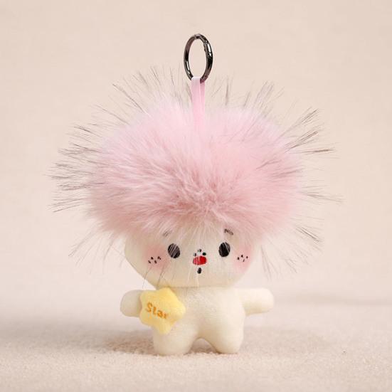 Funny Plush Keychain Cute Bag Charms with Pom Pom Hair Soft Stuffed Keyrings for Handbag Backpack Purse Accessory