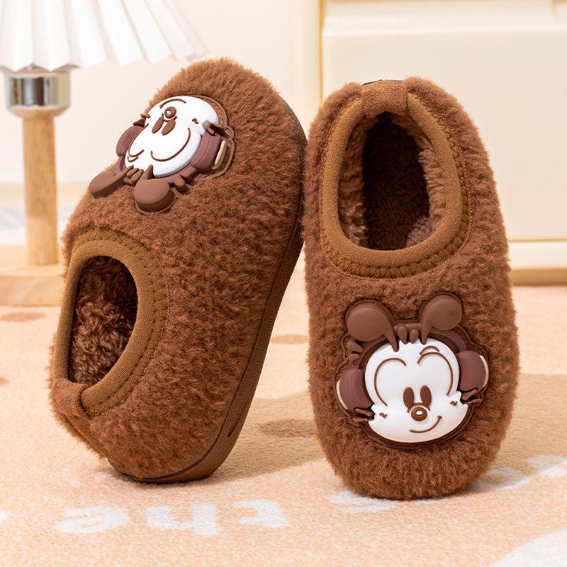 Bobodou Boys' Non-Slip Winter Indoor Cotton Shoes with Heel Cover & Fur Lining