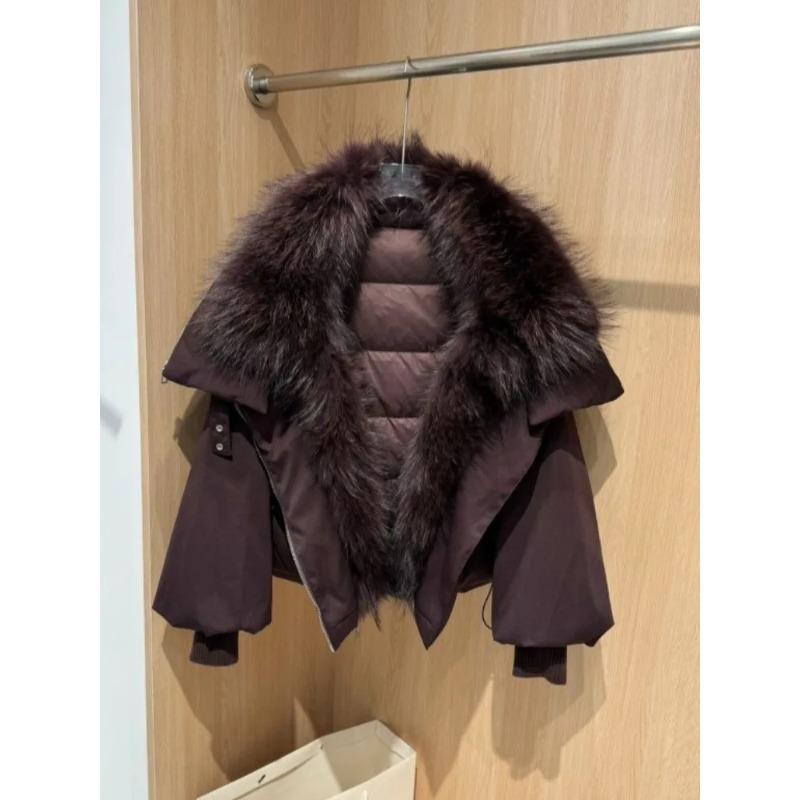 Giacca Invernale Donna Taglia L Collo in Vera Pelliccia di Volpe Giacca Imbottita Larga Calda Parka Cappotti in Piuma